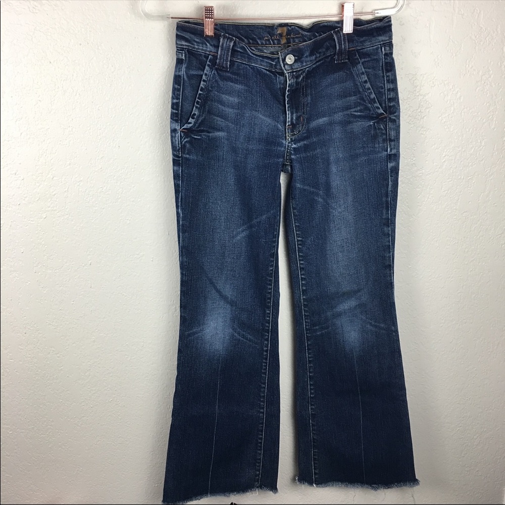 7 For All Mankind Flare raw hem jeans size 28